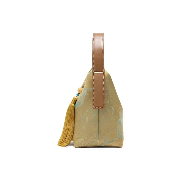 Ancient Yi Xi Polyester Bucket Bag, Crossbody, One Shoulder Handbag Medium Size Women's Cinnamon Light Brown-3