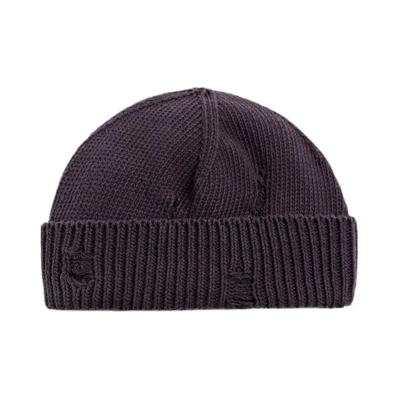 ZARA Cotton Knitted Fabric Beanies Men's Purple/Brown/Ecru-0