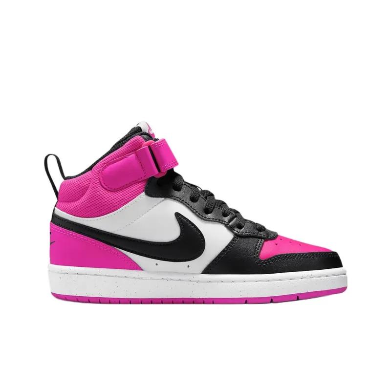 Nike Court Borough 2 Abrasion Resistant Shock Absorbers Mid Top Kids' Skateboarding Shoes Black Pink Teenagers-1