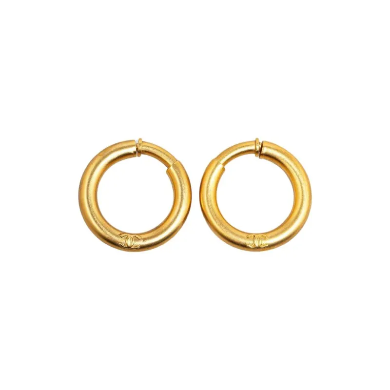 CHANEL 1995 Plated Cc Hoop Costume Earrings-1