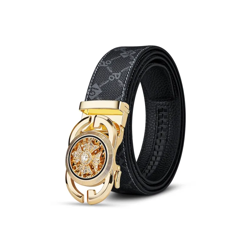 WilliamPOLO Cow Leather Belts Men's Gunmetal, Gold Width 3.5cm-18