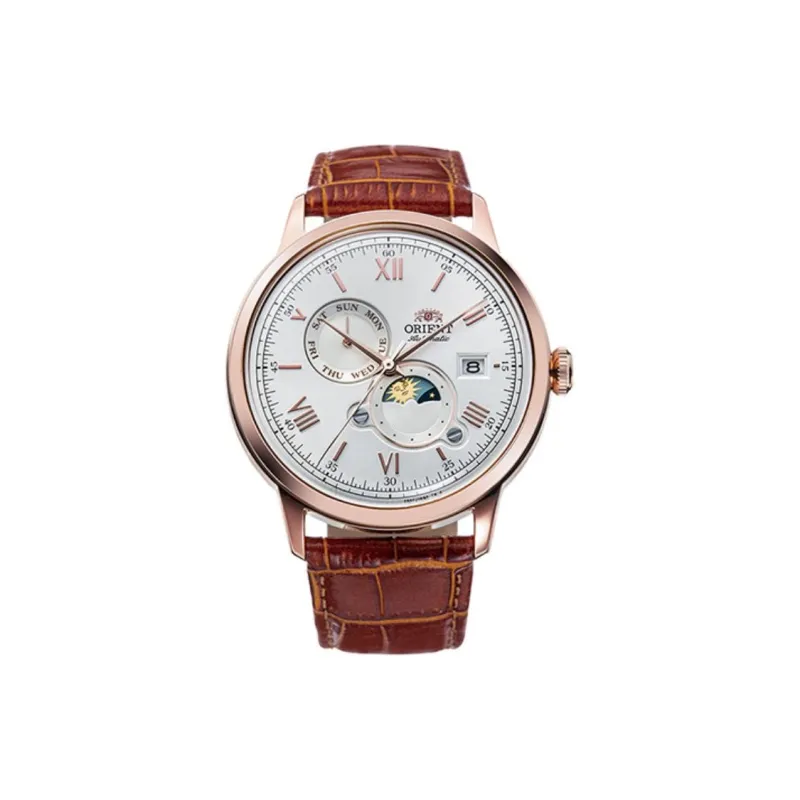ORIENT Automatic/Manual Mechanical Movement Leather Strap Watch Men's Watches Silver Dial-0