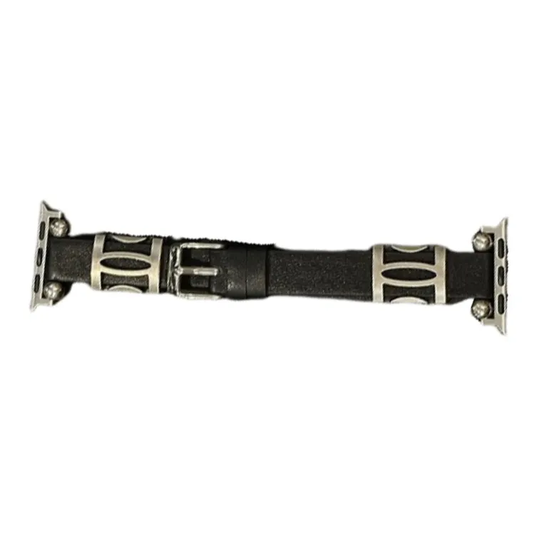 Warbler Dew Compatible With Apple Watch Apple Watch Band S9/S8/SE/7/6/5/4/3 Leather Double Bead Silver Edition Strap-2