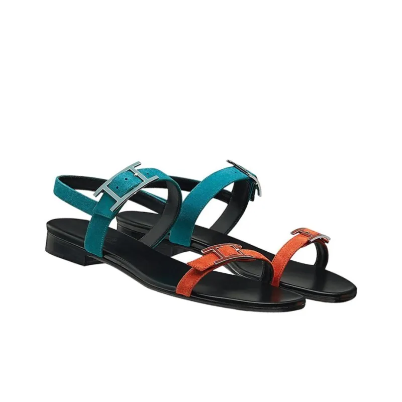 HERMES Cristal Strap Sandals Women's Velour Blue-1