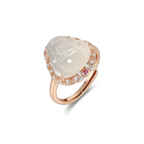 Cuiya Golden Building Hetian Jade Rings Pale Greenish White Jade Women's