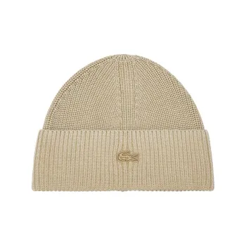 LACOSTE Cotton, Knitted Fabric Beanies Unisex Milk Coffee