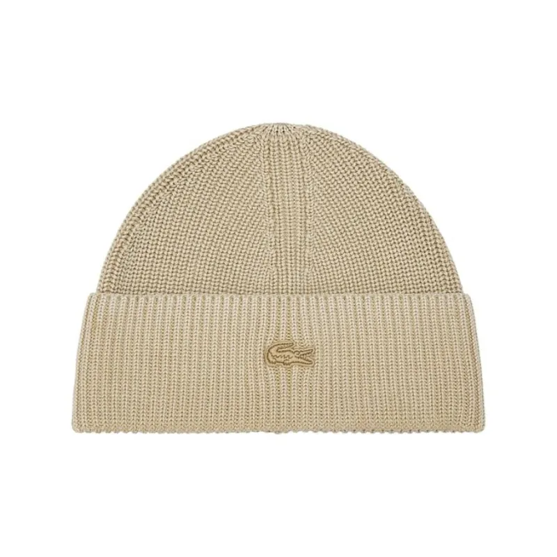 LACOSTE Cotton, Knitted Fabric Beanies Unisex Milk Coffee-0