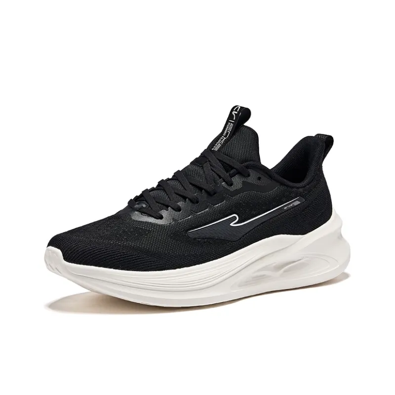 Erke Cushioning Wear Resistant Low Top Running Shoes Men's Jet Black Microcrystal White-2