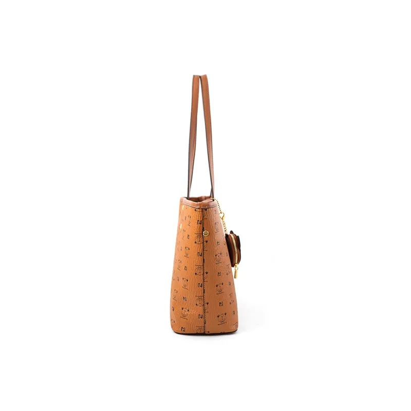 Vigno Synthetic Leather One Shoulder Tote Bag, Shopping Bag Regular Women's Brown/Ecru-3