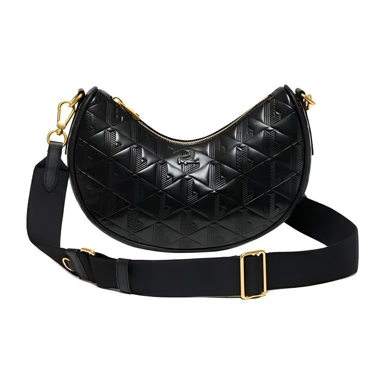 LACOSTE Cow Leather Shoulder Bag, Crossbody Bag, Handbag Medium Size Women's Black-2