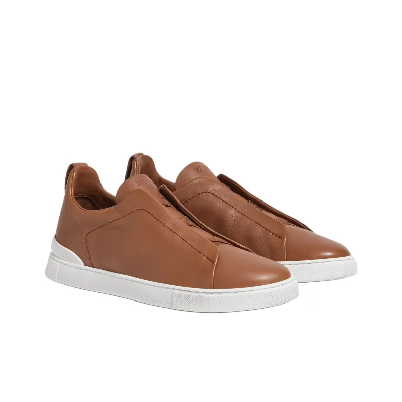 Zegna Triple Stitch Low Top Skateboard Shoes Men's Dark Brown-2
