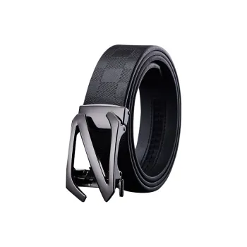 Jeccieziio Cow Leather Plaid Belt Business Casual Pants Belt Men's Gunmetal Gold Silver Width 3.5CM Greeting Card