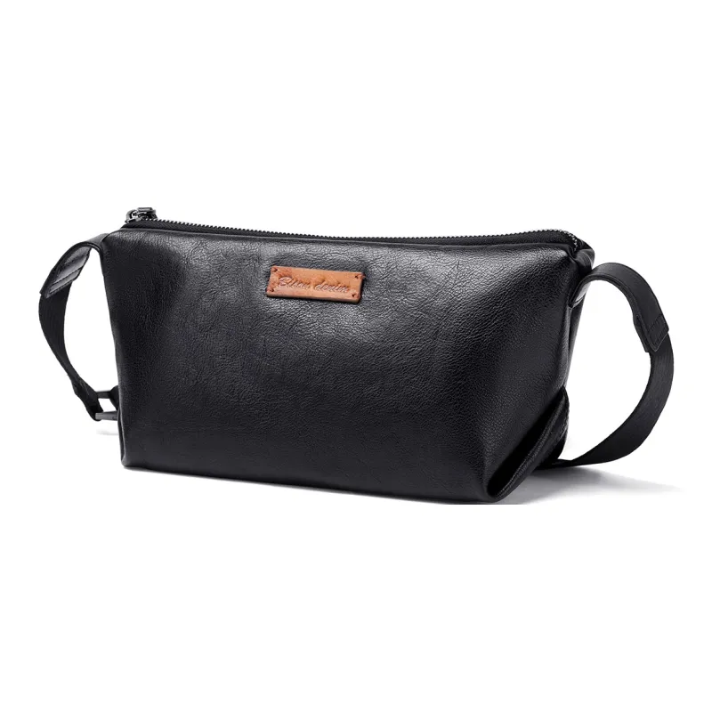 BISON DENIM The First Layer Of Calfskin Shoulder Bag, Crossbody Bag Regular Men's Black-1