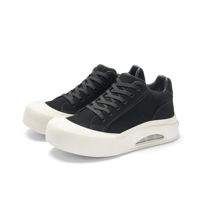 LINGMO LINGMO Lightweight Height Increasing Mid Top Skateboard Shoes Men's Black-8