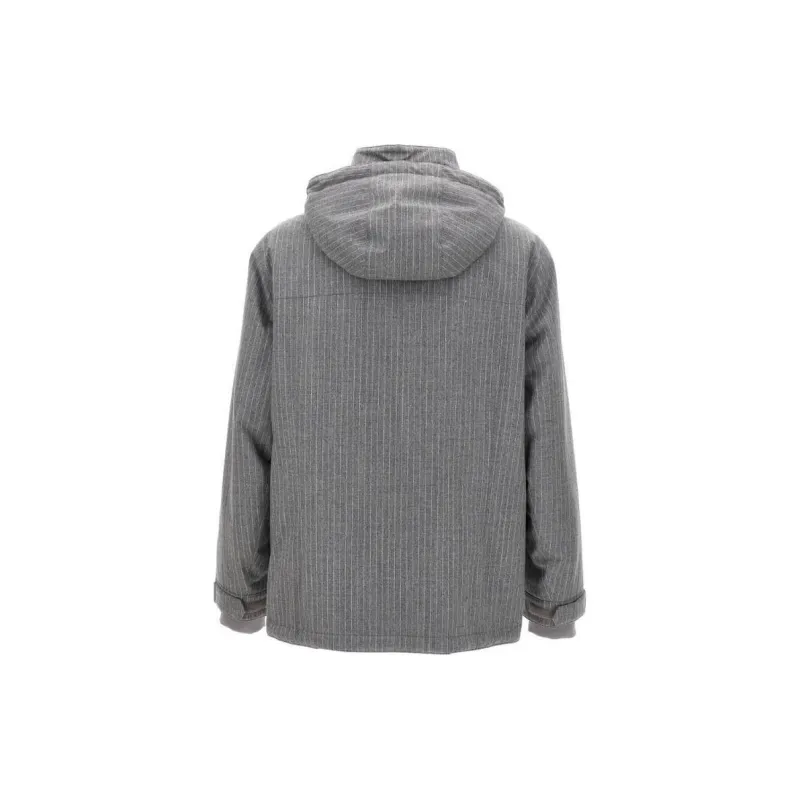 Brunello Cucinelli Pinstriped Hooded Bomber Jacket-2