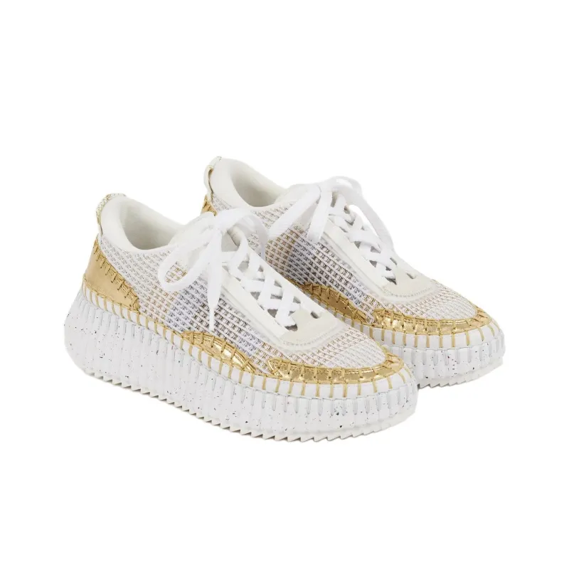 Chloé Nama Metallic Detailed Lace Up Sneakers Women's-2