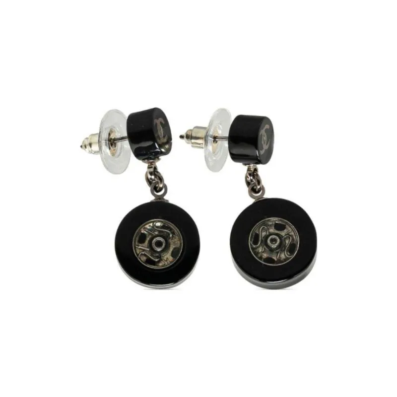 CHANEL 2003 Resin Cc Tire Drop Costume Earrings-2
