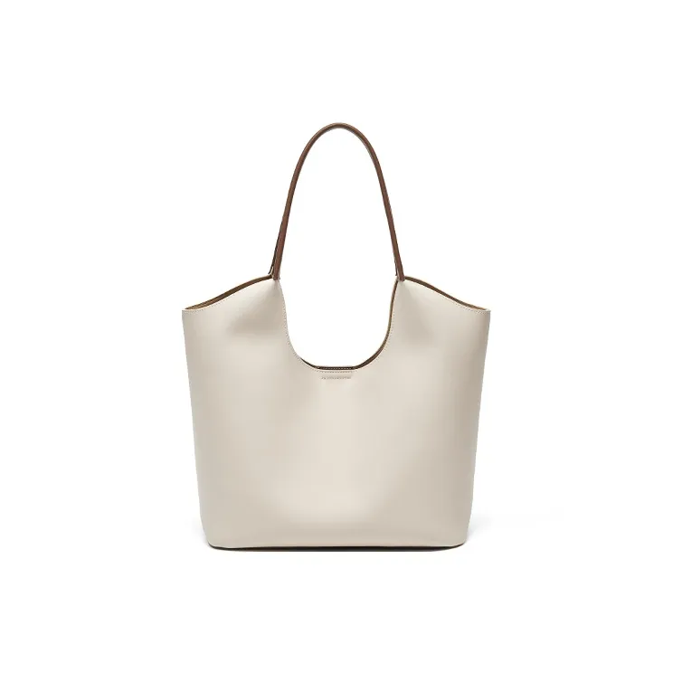 CinvaiKrose Synthetic Leather Tote Bag, Shopping Bag, Shoulder Bag Tubas Women's Ecru-4