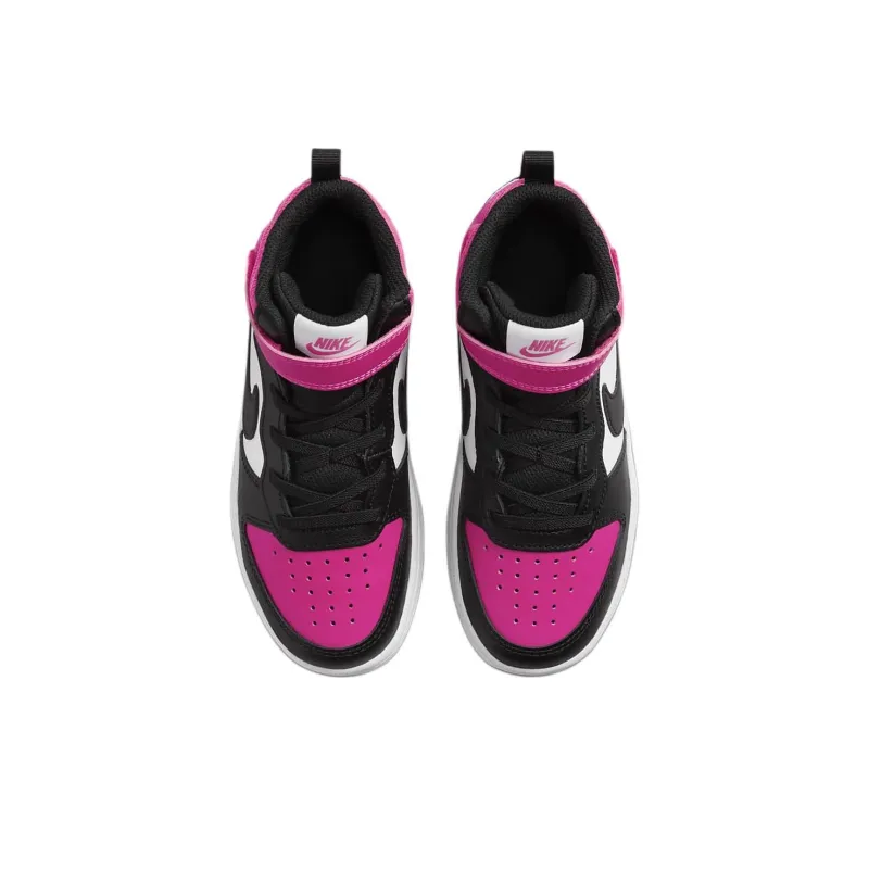 Nike Court Borough 2 Anti Slip Wear Resistant Mid Top Kids' Skateboarding Shoes Black Pink Children Aged 3 7 Years Old-2