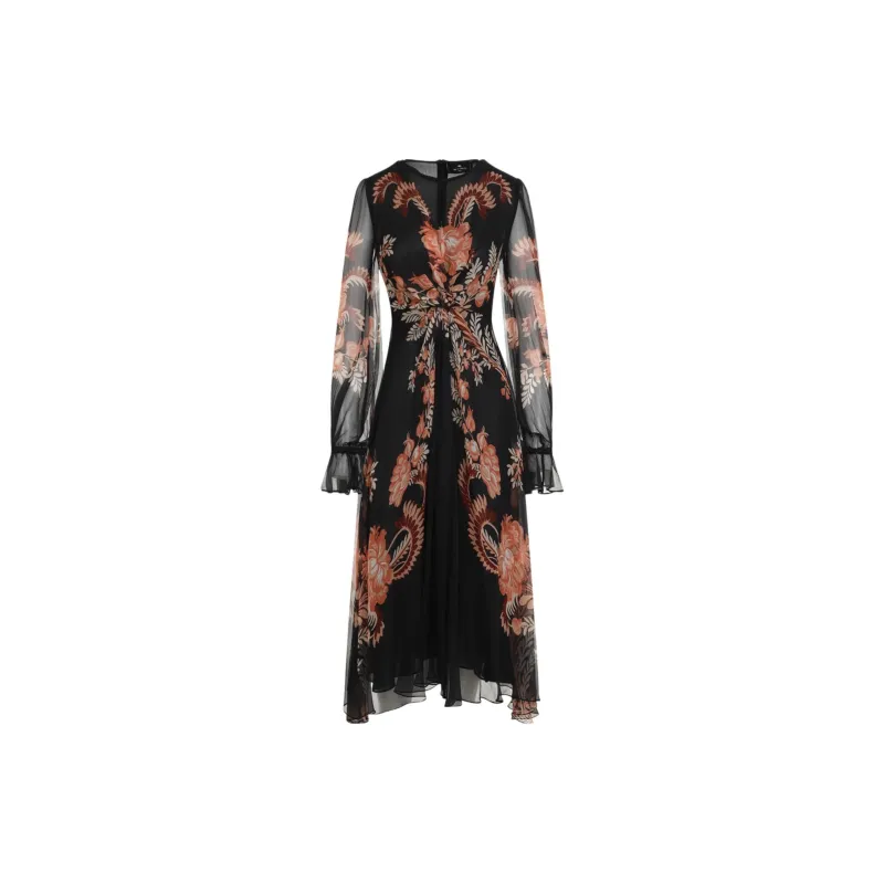 ETRO Floral Printed Chiffon Crepe Midi Dress-1