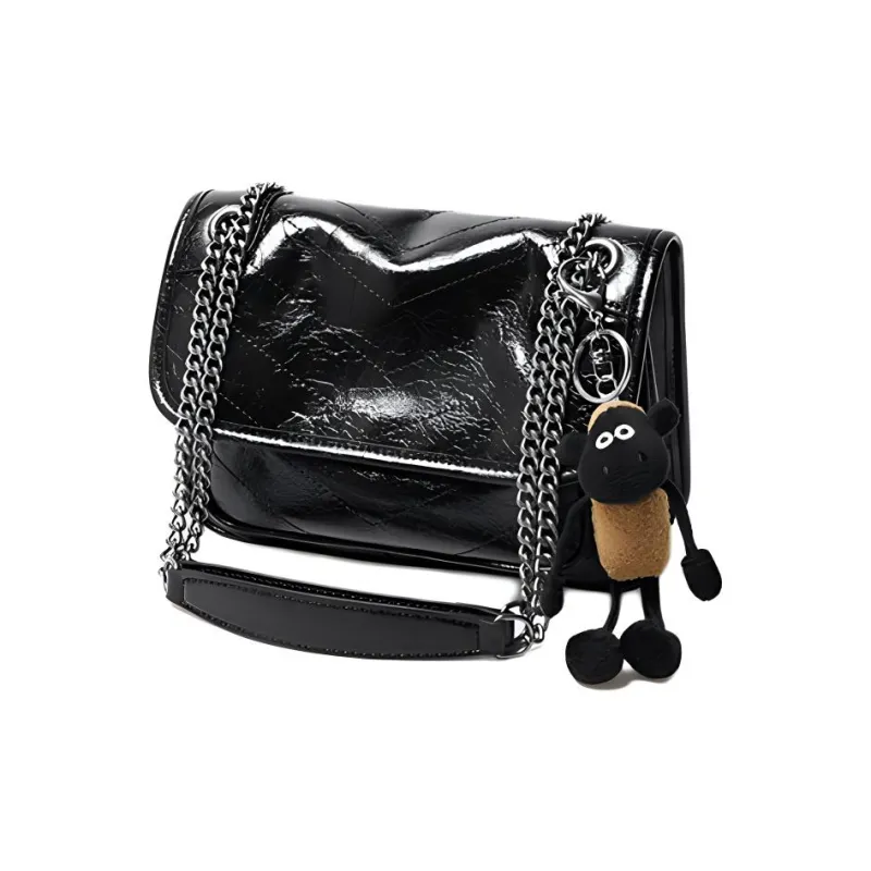 15 MINS Cow Leather Bonded Synthetic Leather Messenger Bag Shoulder Bag Regular Women's Midnight Black-4