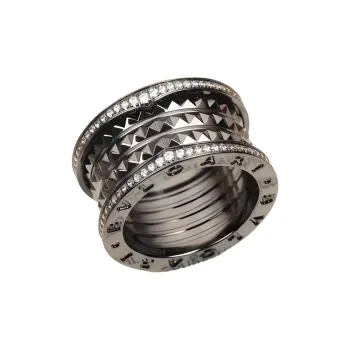 BVLGARI B.Zero1 Series 18K White Gold Rings Men's Black
