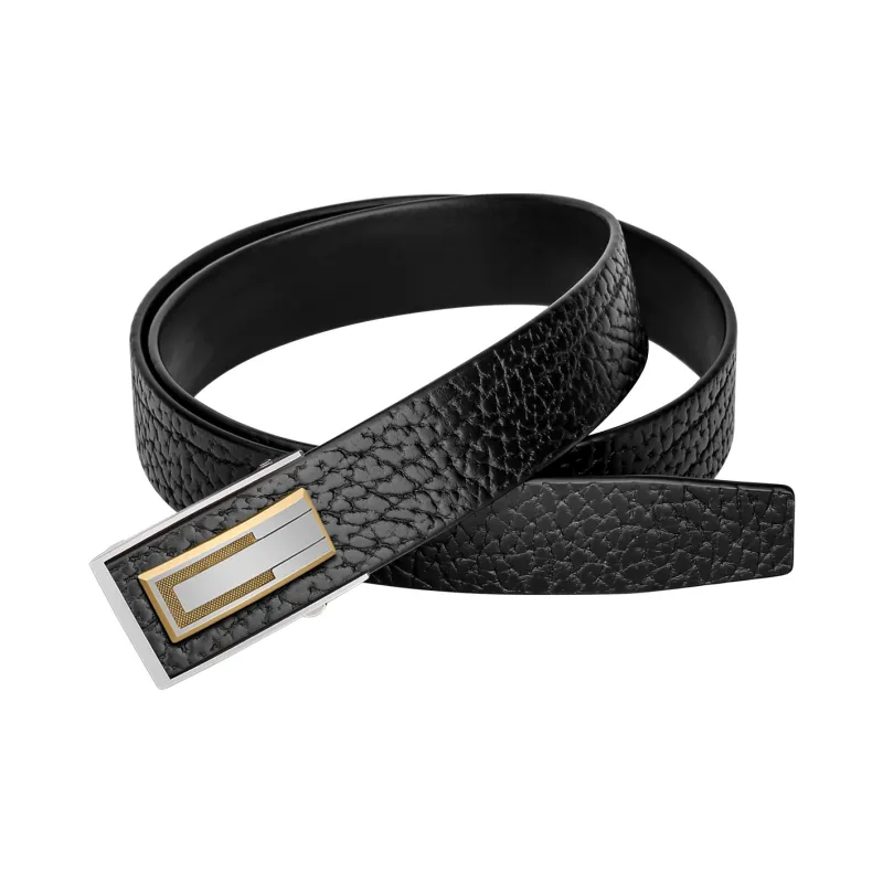 CATELLES Top Grain Cow Leather Leather Belts Men's Silver Buckle Black/Gold Tone Lock Black 3.5cm-8
