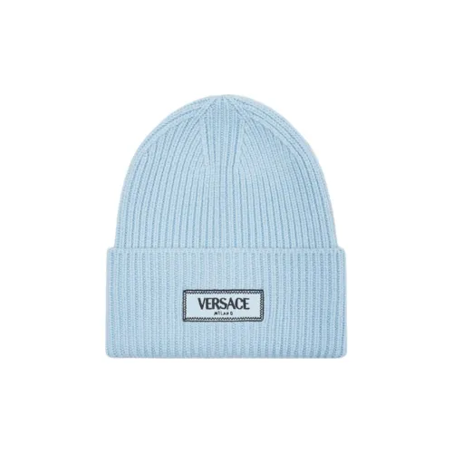 VERSACE Knitted Fabric Wool Beanies Women's Blue
