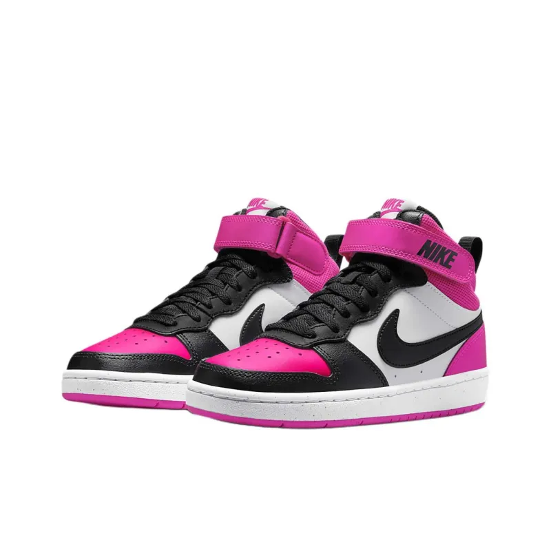 Nike Court Borough 2 Abrasion Resistant Shock Absorbers Mid Top Kids' Skateboarding Shoes Black Pink Teenagers-2