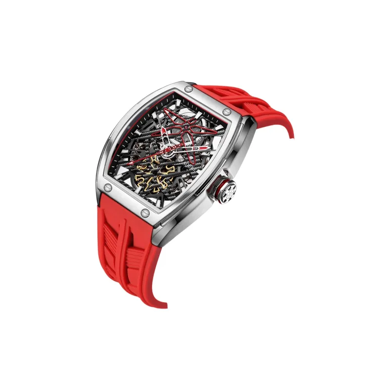 AOUKE Mechanical Movement Silicone Strap Watch Men's Watches Cut-Out Dial-25