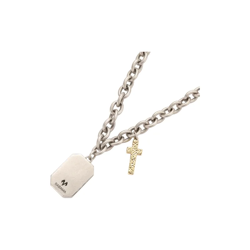 BABAMA Stainless Steel Necklace, Cross, Heart, Distressed Vintage Style Unisex-3