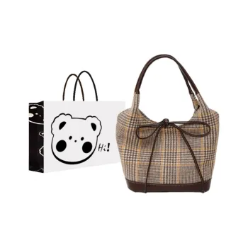 NX DOUGHNUT Flannelette Handbag Color Blocking Stripes Shoulder Bag Women's Khaki/Black