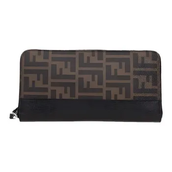 FENDI Coated Canvas With Leather Wallet Men's Brown/Black