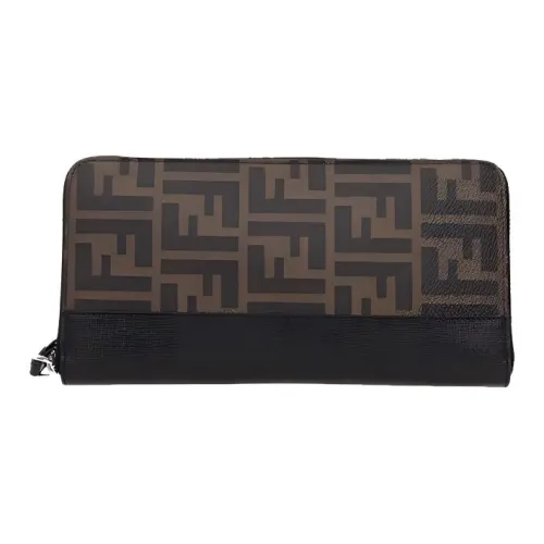 FENDI Coated Canvas With Leather Wallet Men's Brown/Black