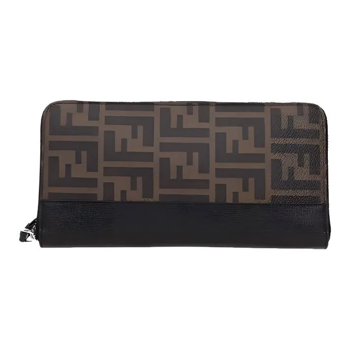 FENDI Coated Canvas With Leather Wallet Men's Brown/Black-0
