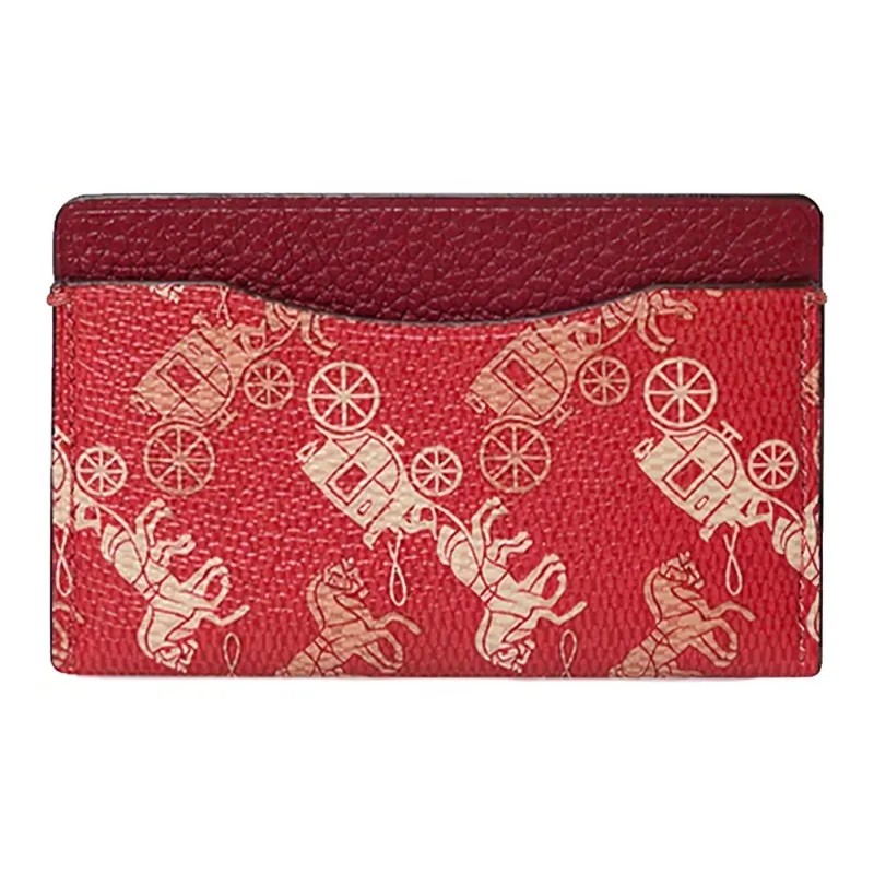 COACH Card Case Coated Canvas With Leather Card Holder Coin Purse Small Size Men's Red-1