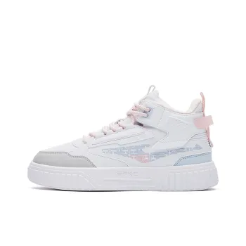 Erke Subjugate Warm And Wear Resistant High Top Skateboard Shoes Women's True White Apricot Blossom Pink