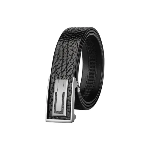 CATELLES Top Grain Cow Leather Leather Belts Men's Silver Buckle Black/Gold Tone Lock Black 3.5cm