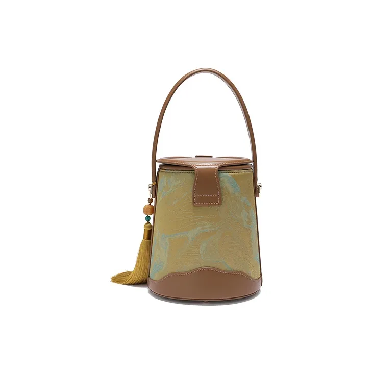 Ancient Yi Xi Polyester One Shoulder Handbag Medium Size Women's Cinnamon Light Brown-2