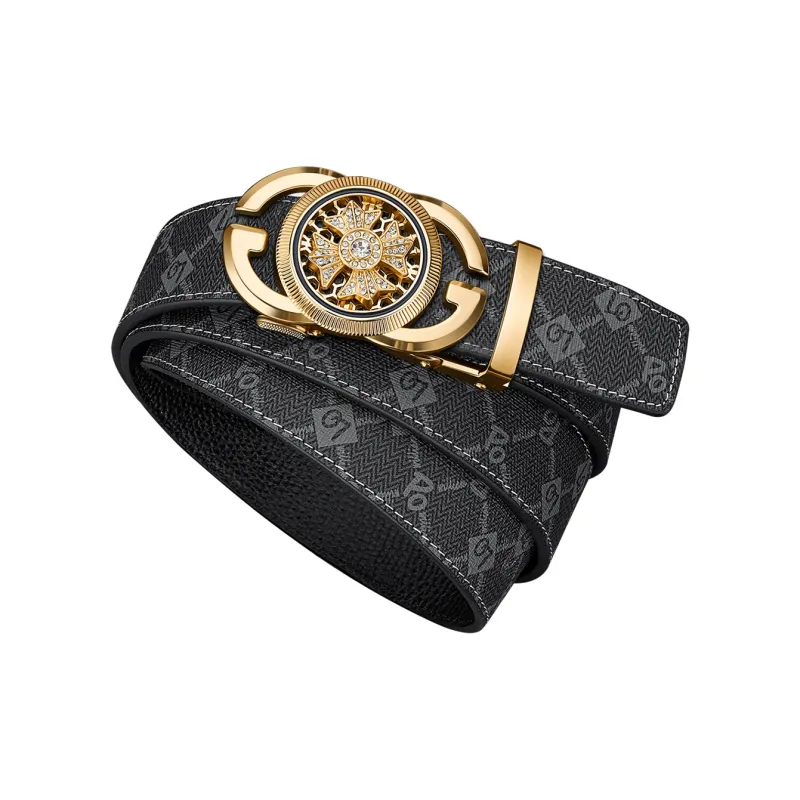 WilliamPOLO Cow Leather Belts Men's Gunmetal, Gold Width 3.5cm-20