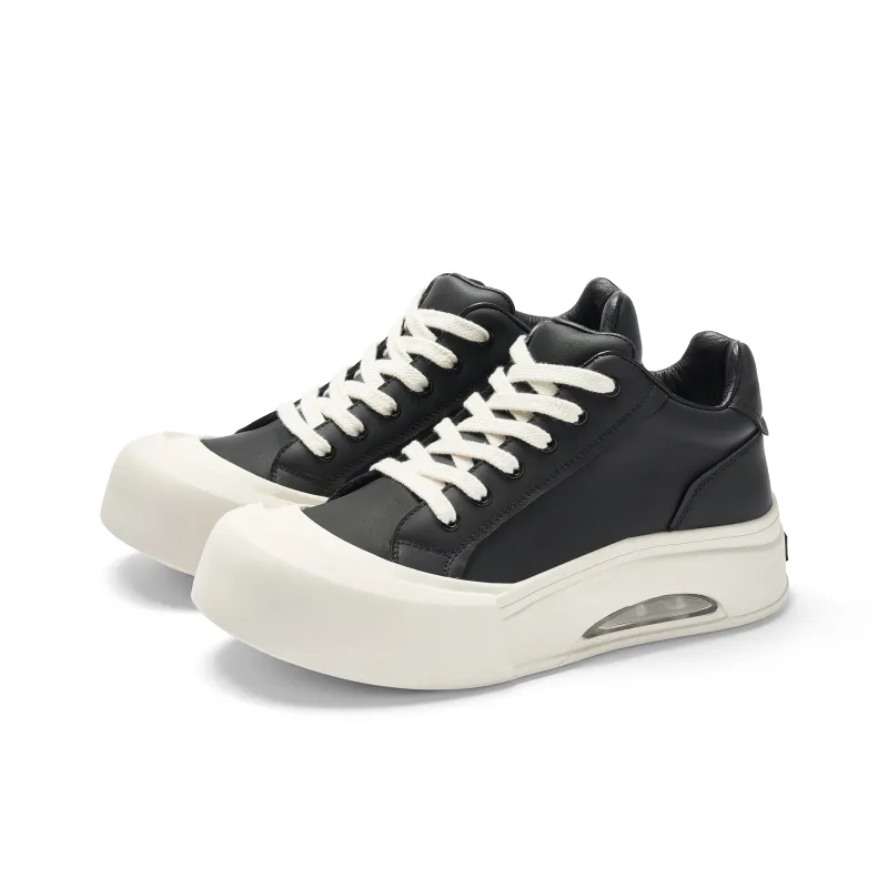LINGMO LINGMO Lightweight Height Increasing Mid Top Skateboard Shoes Men's Black-2