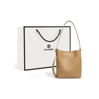 DULOREN Cow Leather/Leather Crossbody One Shoulder Bucket Bag Regular Women's Salt Khaki, Gold Brown, Black