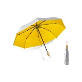 Trifold 8-Rib Manual Small Wooden Handle with Silver Coating and Yellow Rubber Grip