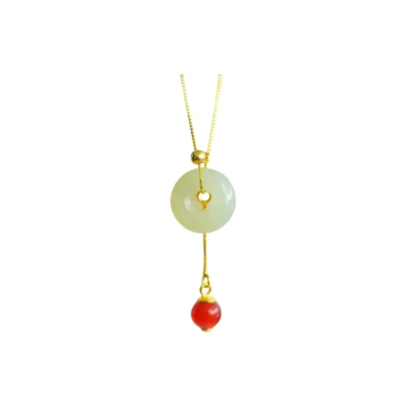 JUNWEN Hetian Jade Necklaces Pale Greenish White Jade Unisex-0