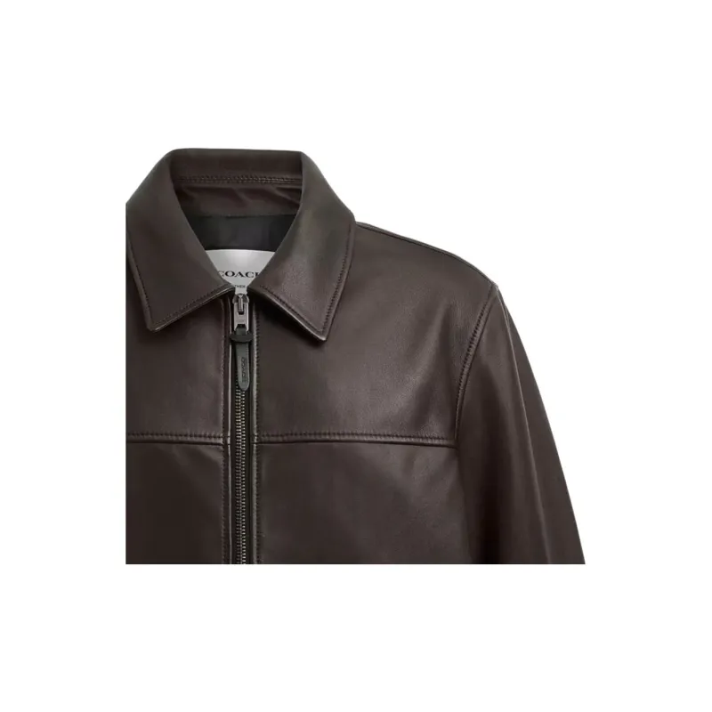 COACH SS24 Leather Jacket Men's Red Coffee-4