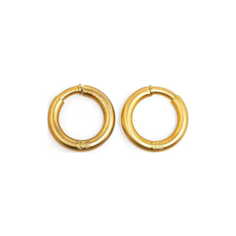 CHANEL 1995 Plated Cc Hoop Costume Earrings-0