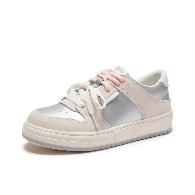 Hotwind Wear resistant And Lightweight Low Top Skateboard Shoes Women's Beige Silver-1