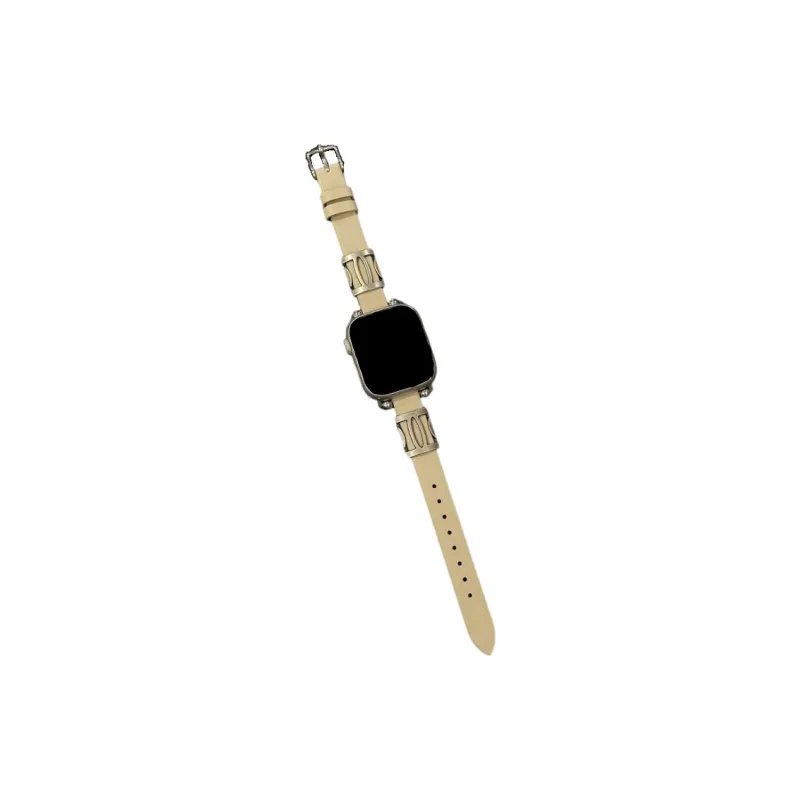 Warbler Dew Compatible With Apple Watch Apple Watch Band S9/S8/SE/7/6/5/4/3 Leather Double Bead Silver Edition Strap-7