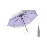 Trifold 8-Rib Manual Small Wooden Handle with Silver Coating Purple