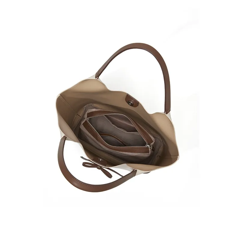 CinvaiKrose Synthetic Leather Tote Bag, Shopping Bag, Shoulder Bag Tubas Women's Ecru-6